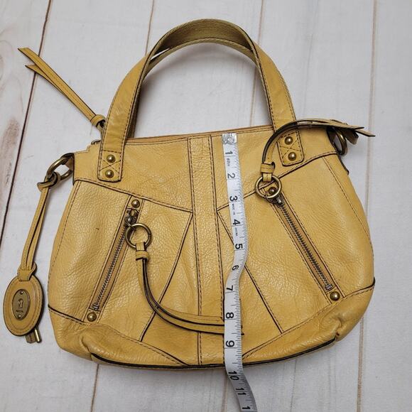 Fossil yellow mustard pebbled leather satchel bag shoulder purse - Picture 2 of 13